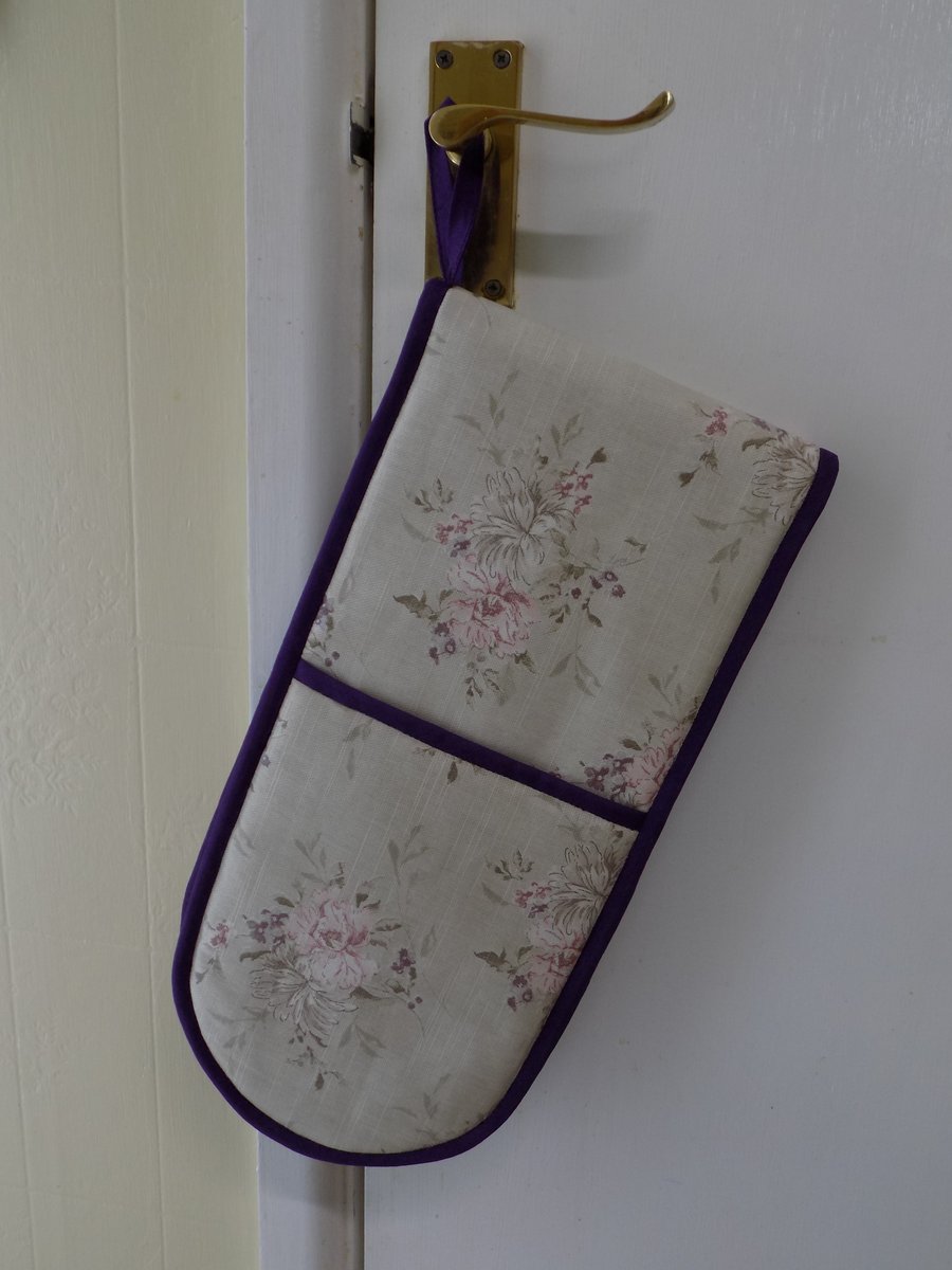 Pink & Purple Floral Double Oven Gloves Heat Resistant Oven Mitts