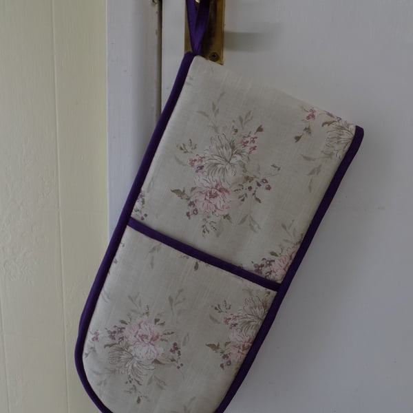 Pink & Purple Floral Double Oven Gloves Heat Resistant Oven Mitts