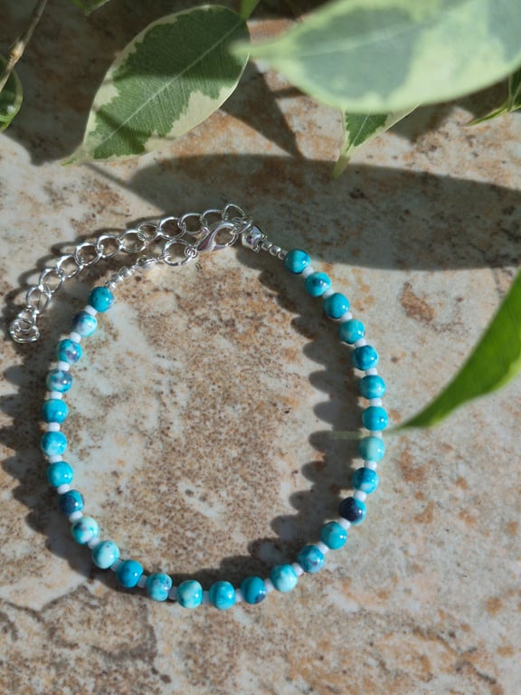 Blue Dyed White Jade Dainty Bracelet 