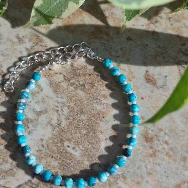 Blue Dyed White Jade Dainty Bracelet 