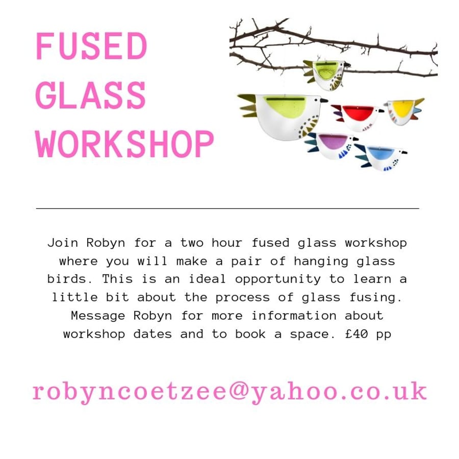 Saturday 12th October 1.30 - 3.30 - fused glass bird workshop