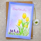 Card - Mother's Day - cards, handpainted, tulips, muscari, gingham, handmade
