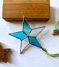 Iridescent blue teal stained glass star, stained glass Christmas decoration  - Image 1