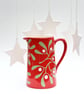 Christmas Red Mistletoe Farmhouse Jug - Hand Painted - Image 1