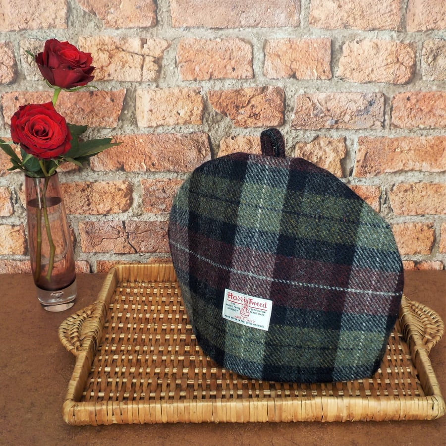 Harris Tweed tea cosy wine red olive green tart... Folksy