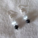 Moonstone, Black silver detail, silver Hook dangle Earrings 3.5cm