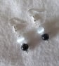 Moonstone, Black silver detail, silver Hook dangle Earrings 3.5cm