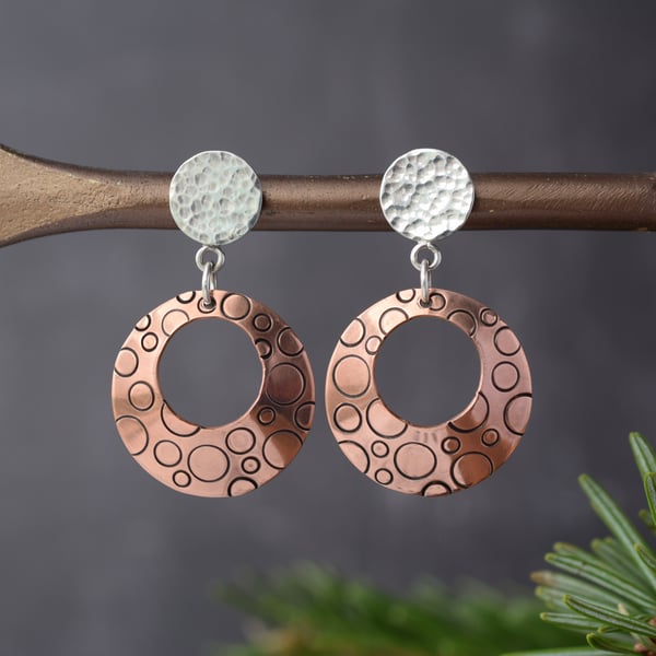 Contemporary Silver and copper dangle earrings