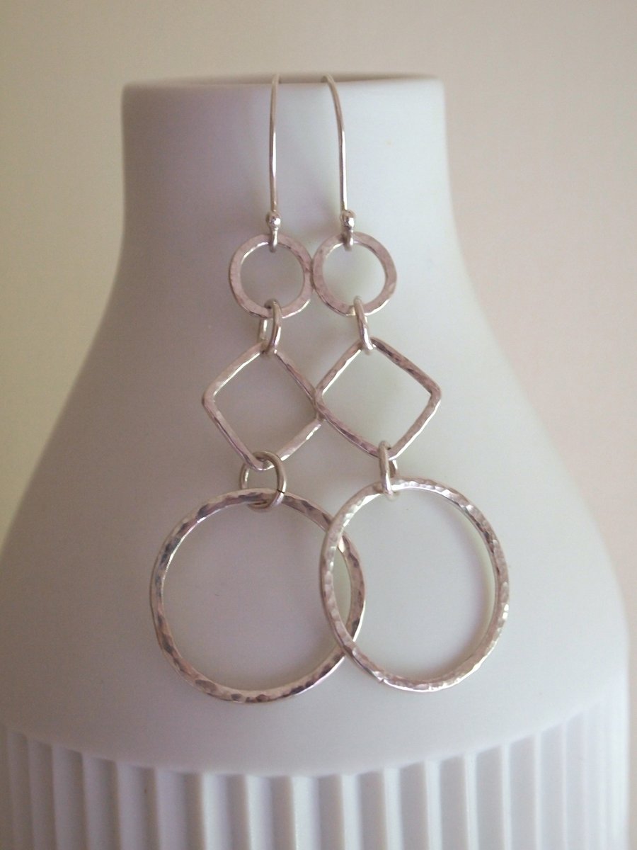 Sterling Silver Dangly hoop diamond earrings, holiday jewellery