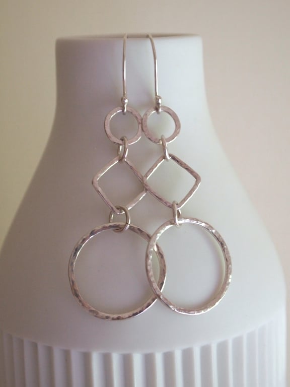 Sterling Silver Dangly Hoop Diamond Earrings, Long Dangle Hoop Earrings