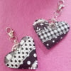 Handmade Fabric Patchwork Heart Keyring Bag Charm Black and White