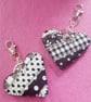Handmade Fabric Patchwork Heart Keyring Bag Charm Black and White