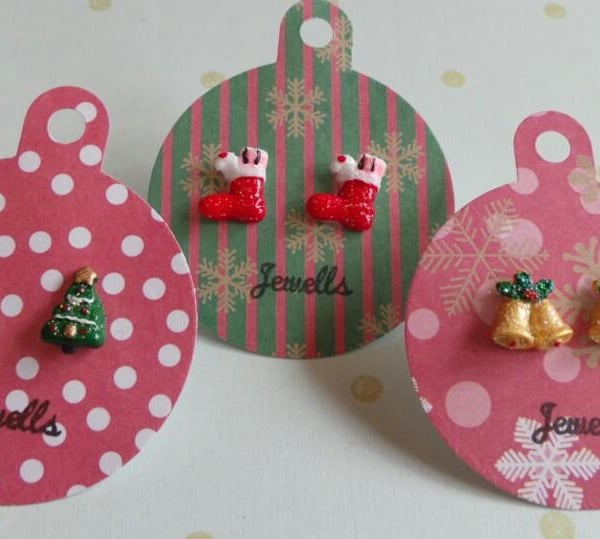 HALF PRICE Tiny resin Christmas earrings - santa, snowman, stockings, trees