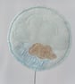 Embroidered Raincloud fabric ornament on wooden block - Image 2