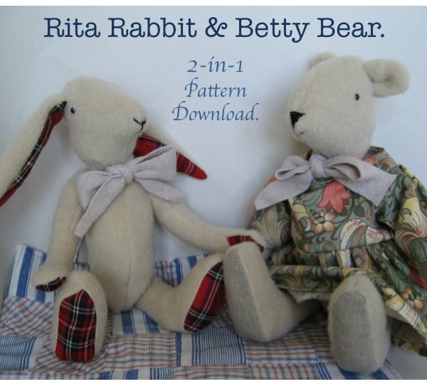 Rabbit Pattern & Stuffed Bear Pattern - Softie Patterns Suitable for Beginners. 