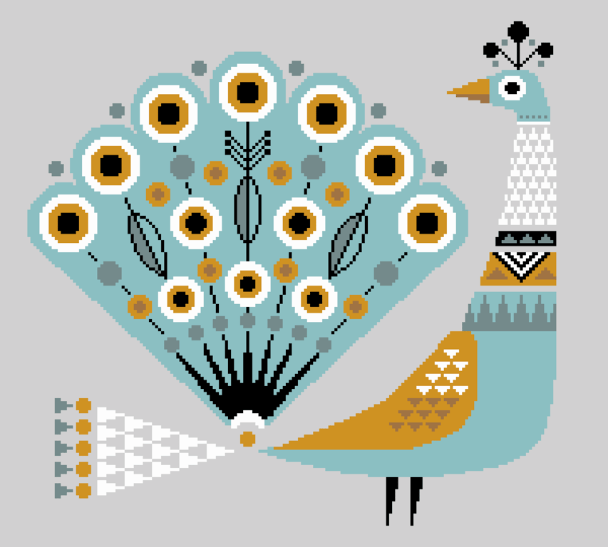206 - Scandinavian Peacock - Geometric Folk Art - Cross Stitch Pattern