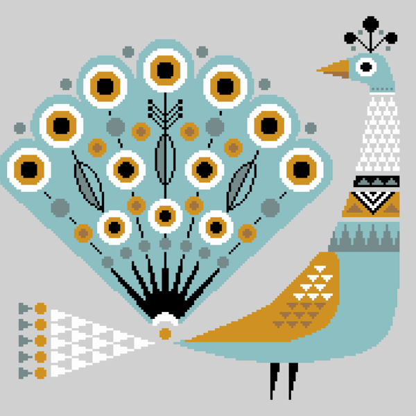206 - Scandinavian Peacock - Geometric Folk Art - Cross Stitch Pattern