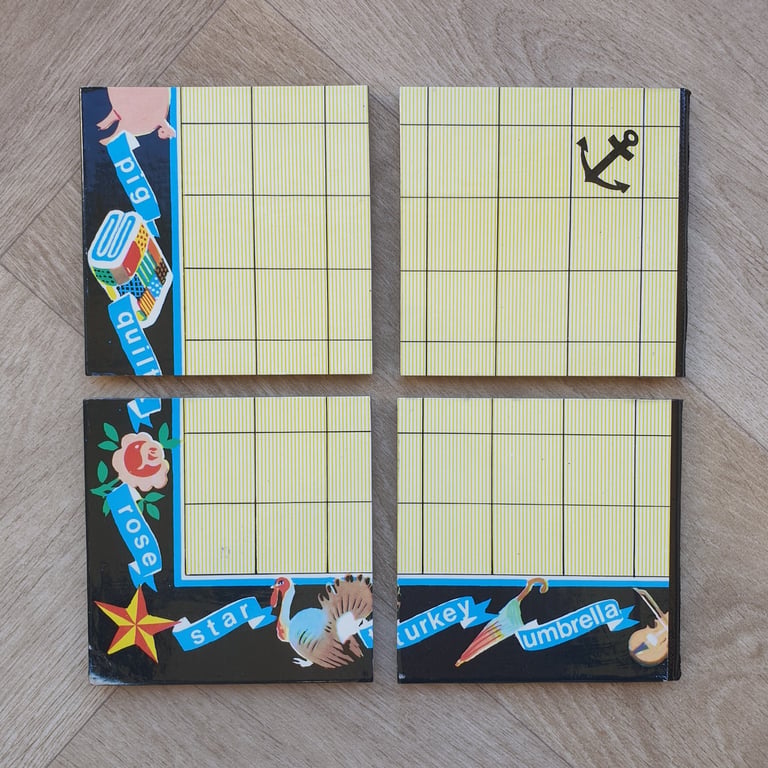Scrabble for Juniors Coasters (Pig to Umbrella) - Upcycled from Real Board