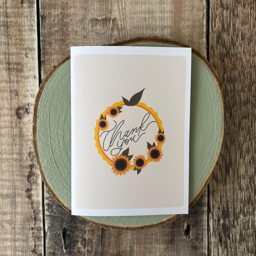 Sunflower Wreath Thank You Card: Hand-Drawn Gratitude