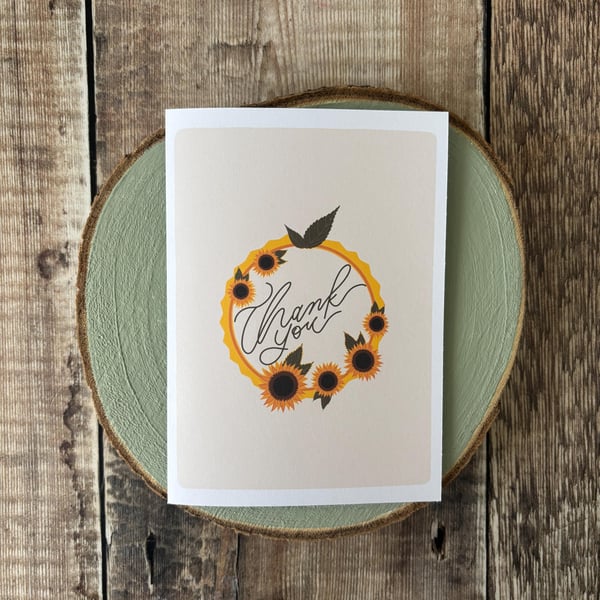 Sunflower Wreath Thank You Card: Hand-Drawn Gratitude