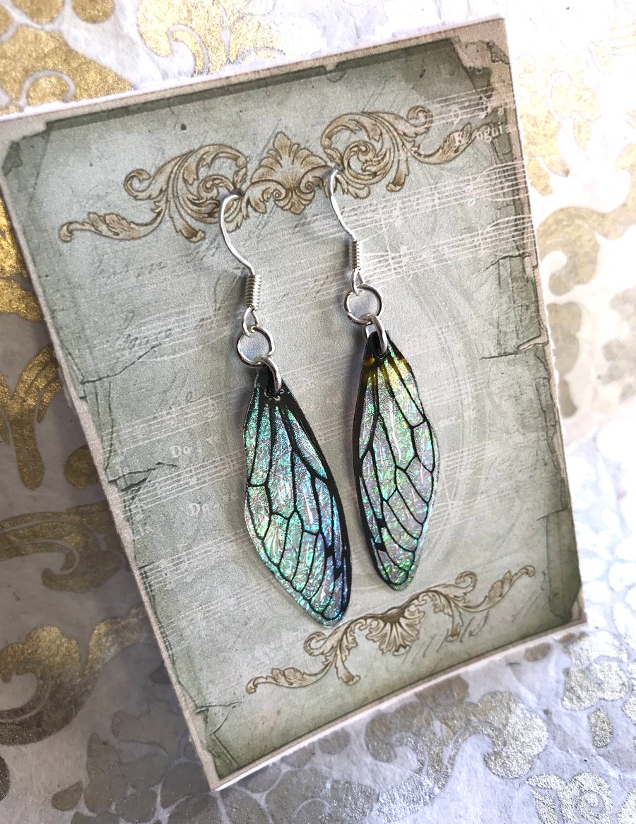 RESERVED FOR SILVIA Black veined iridescent Sterling Silver Earrings