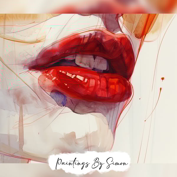 Sensual Red Lips, Watercolor Painting Print 5"x7" on Matte Paper