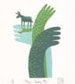 Magic Donkey No.16 Three-Colour A5 Reduction Linocut Print - Image 1