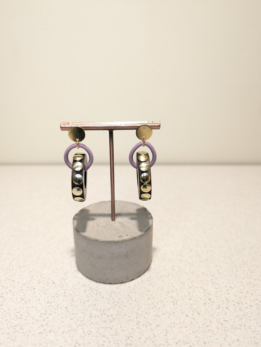 Upcycled necklace earrings - wood and studs