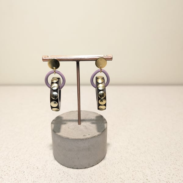 Upcycled necklace earrings - wood and studs