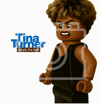 LEGO-Inspired Tina Turner – Simply the Best Album Cover Print – 5x5" (Mounted fo