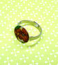 Recycled vintage tin red flower disc circle adjustable ring - Image 2