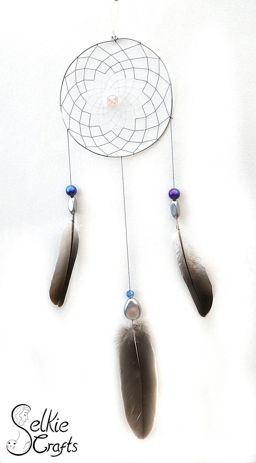 Blue and silver handmade dream catcher