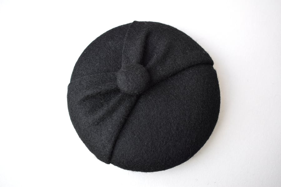 Mini Black Fascinator Hat - Felt Button Hat