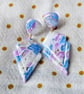 Large Dangle Earrings Pearl White Blue Pink Rose Gold Earrings Polymer Clay