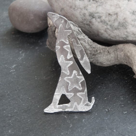 Moongazing Hare brooch in pewter