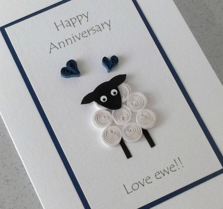 Anniversary card, love ewe, quilled sheep