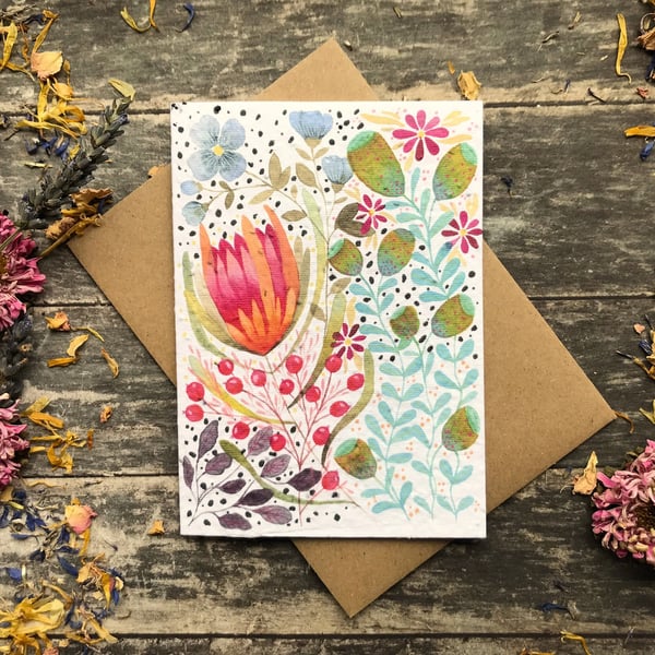 Plantable Seed Paper Birthday Card, Floral Note Cards, Floral Greeting cards