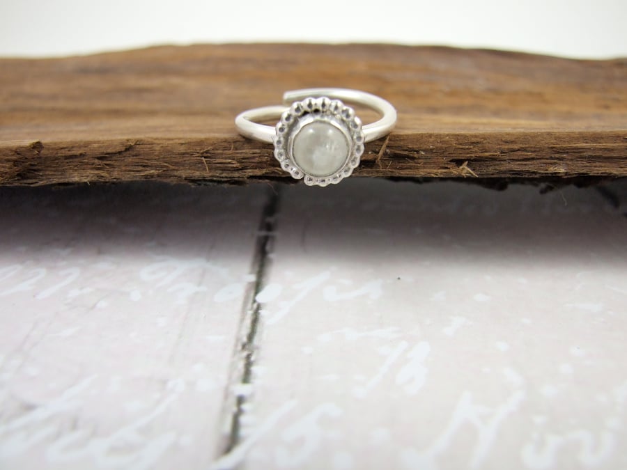 Sterling Silver and Rainbow Moonstone Ring, Adjustable Fit, Freesize