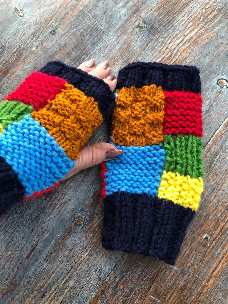Patchwork fingerless gloves , festival mittens . Arm warmers .Unique gift .Hippy