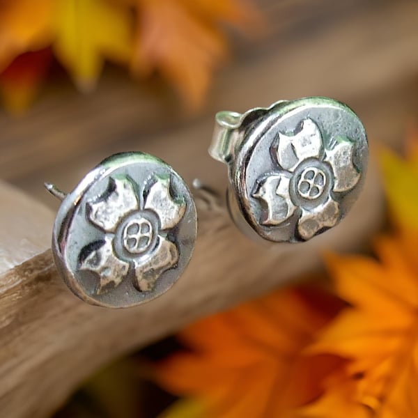 Sterling Silver Flower Earrings, Recycled Silver Flower Studs