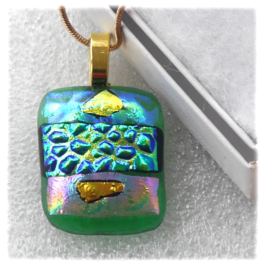 Gold Patchwork Dichroic Glass Pendant 211 gold plated chain