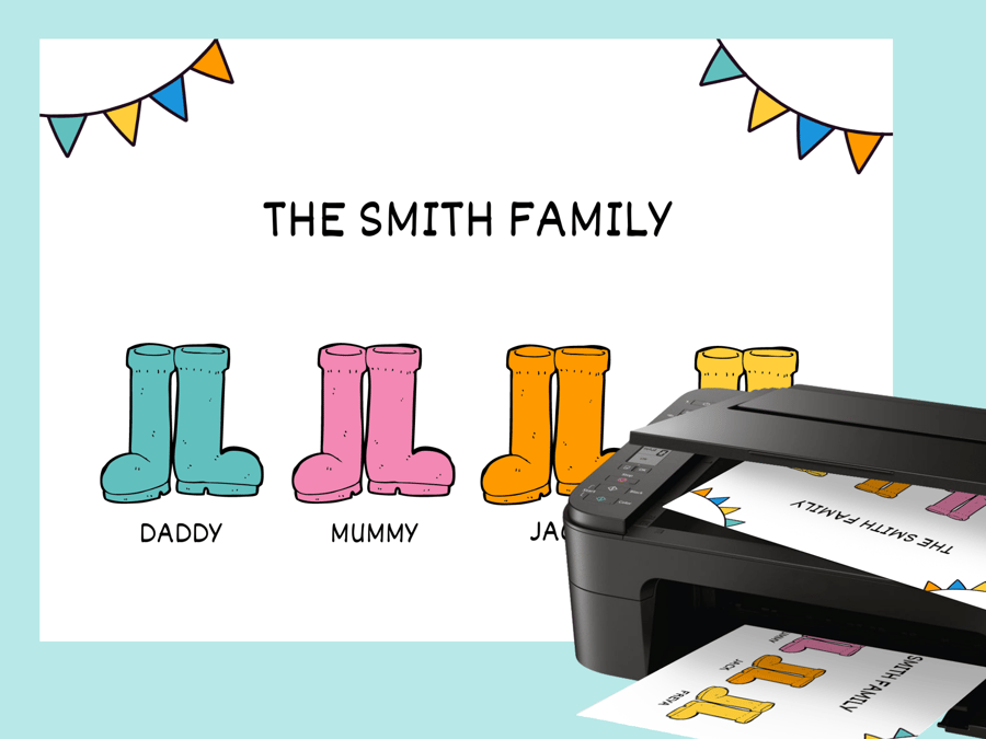 Personalised welly print family wall art