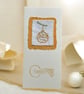 Large Christmas card with modern embroidery golden tree bauble picture. unique.