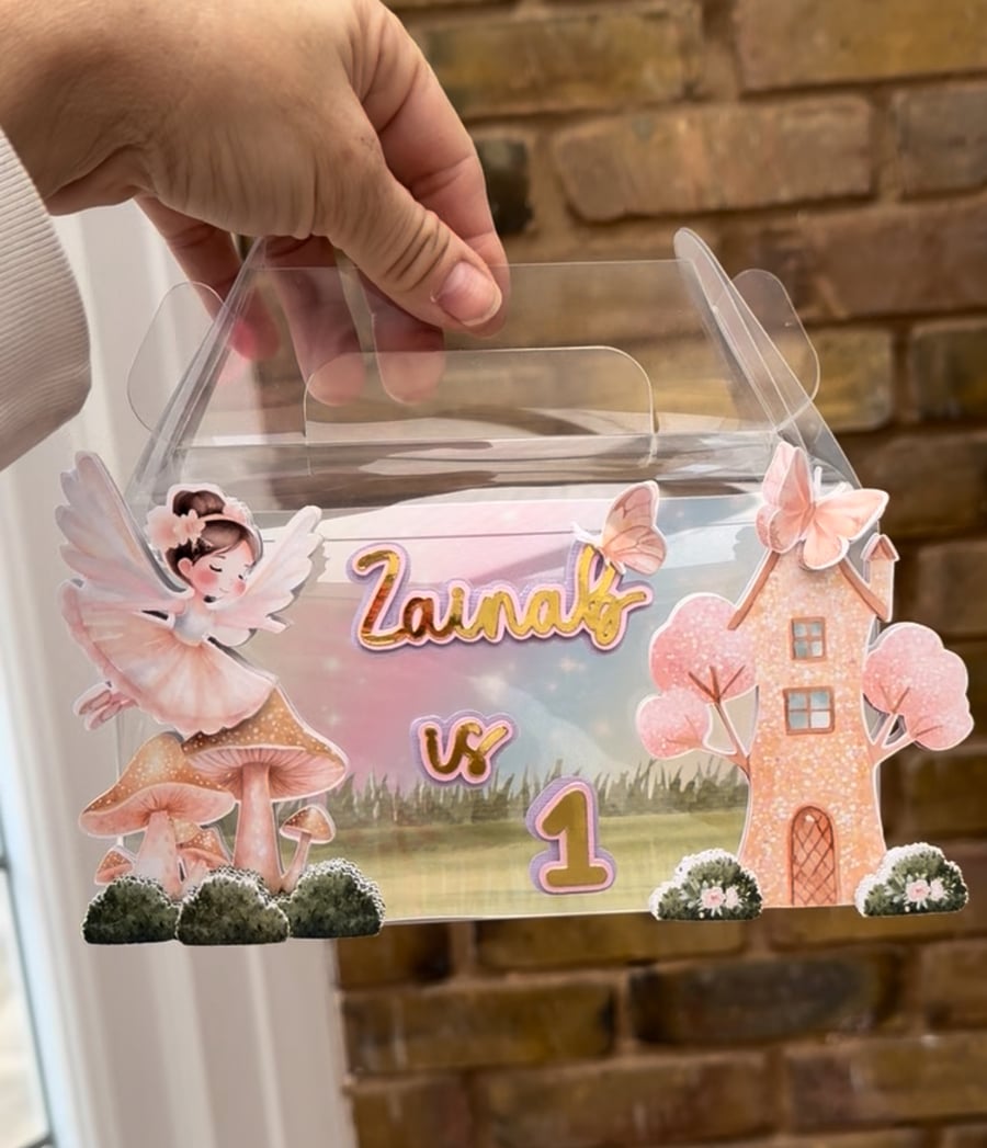 6 Personalised Fairy party boxes, party bags