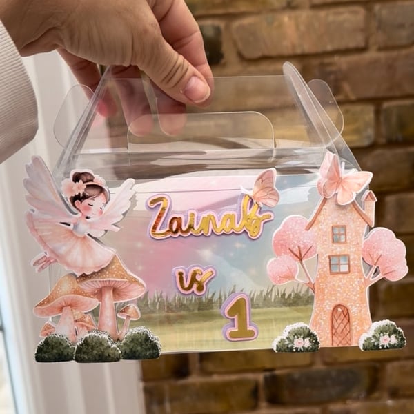6 Personalised Fairy party boxes, party bags