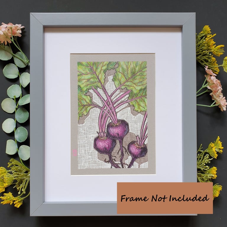Beetroot original artwork, kitchen wall art, beets drawing, kitchen decor
