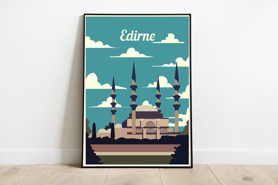 Edirne retro travel poster, Turkey travel poster