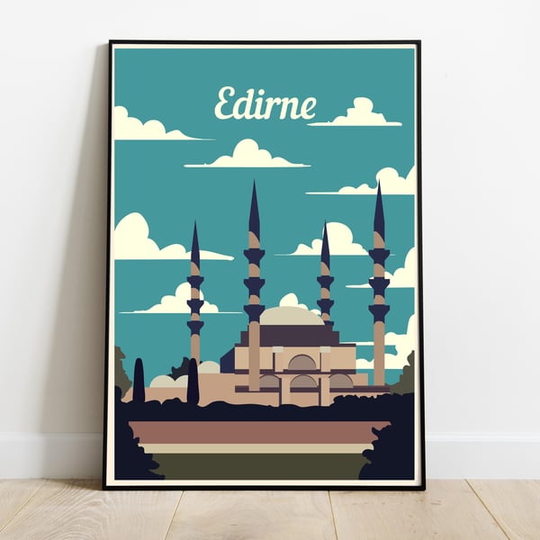 Edirne retro travel poster, Turkey travel poster