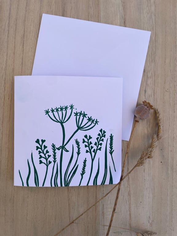 Seed heads Lino Printed card.