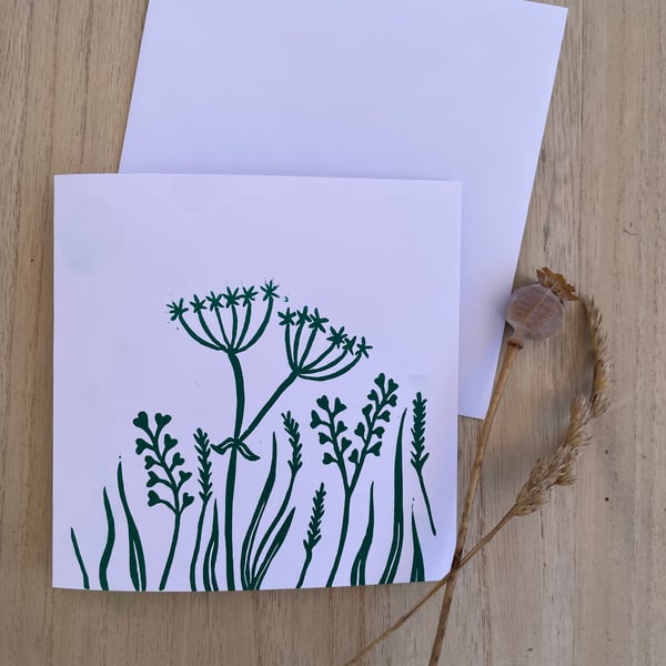 Seed heads Lino Printed card.